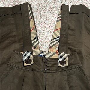 Burberry London Blue Label Brown Wide Pants with Plaid Straps